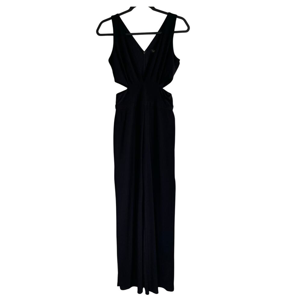 Laundry by Shelli Segal Black Jumpsuit Side Cutouts Sz 2 Deep V-Neck Wide Legs